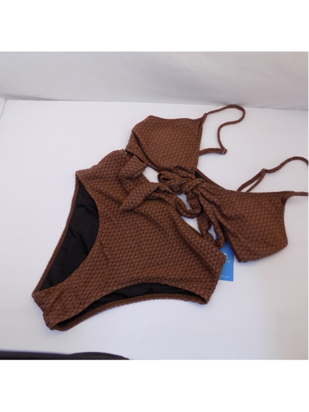 NWT Cupshe Brown Textured Wrap Bralette & High Waist Bikini Swimsuit// Size Med